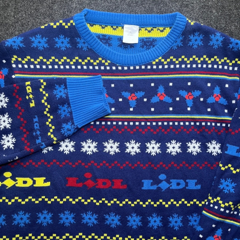 Lidl Christmas Sweater Mens XL Blue Excellent Fair Isle Holiday Knit Pullover